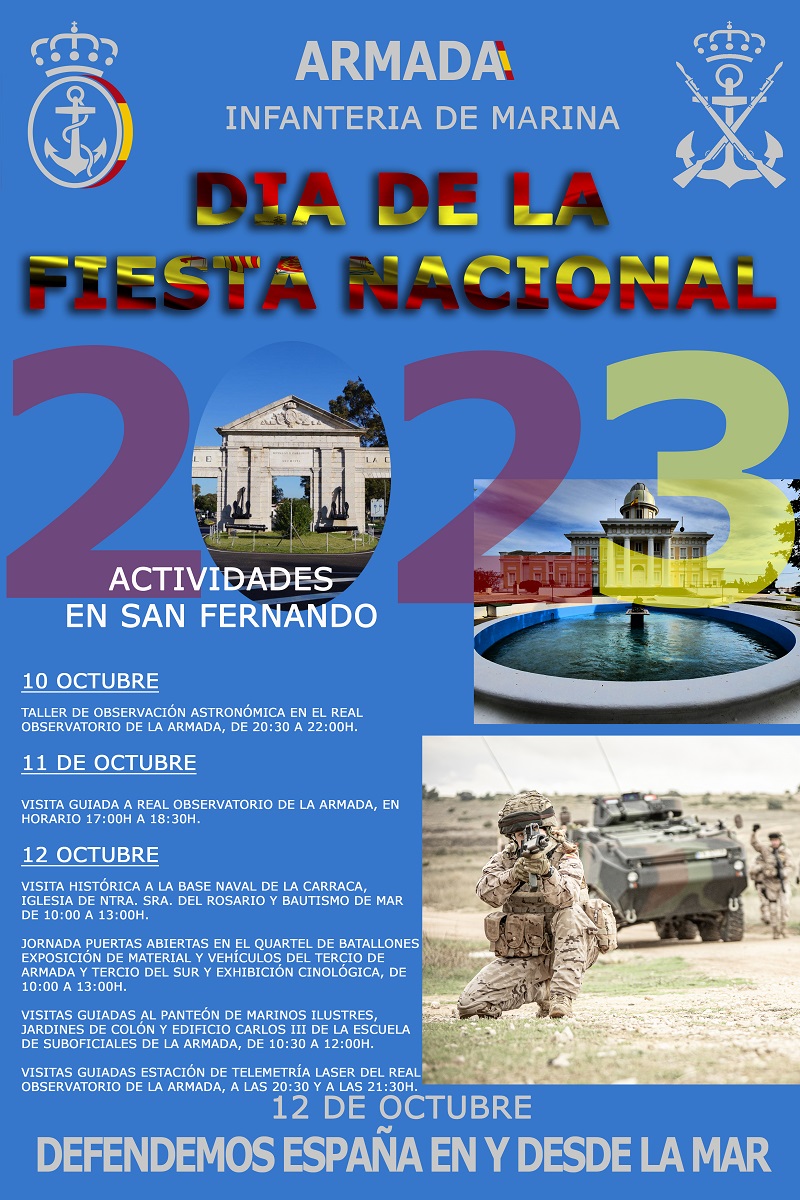 Cartel anunciador de las actividades a celebrar en SanFernando con motivo del Día de la Fiesta Nacional 2023